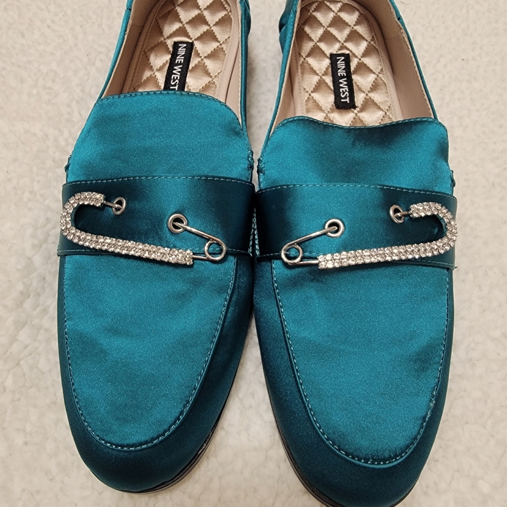 Nine West Greenish-Blue Satin Flats Size US 10